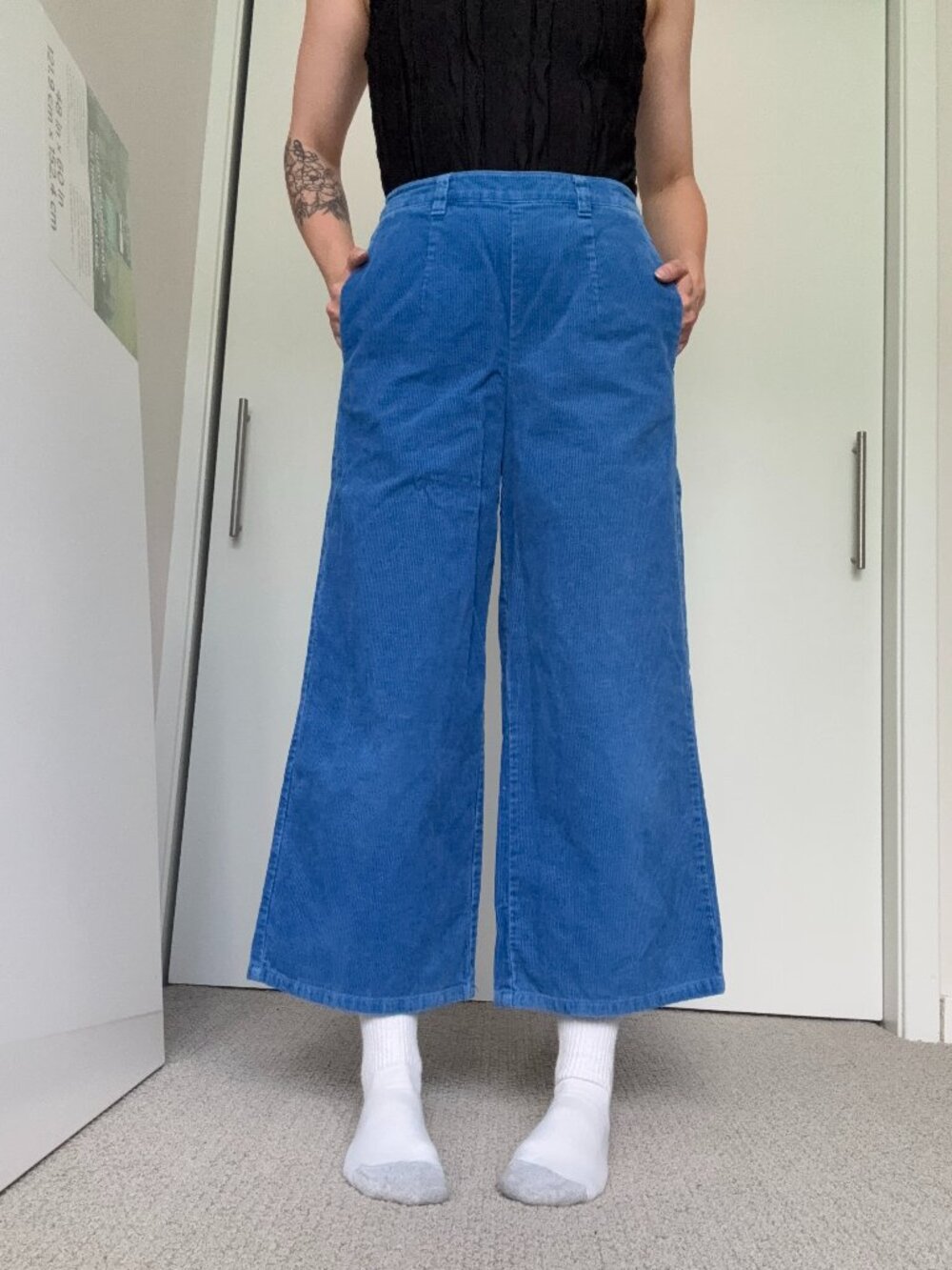 Dukkah Blue Corduroy High Rise Wide Leg Crop Pants